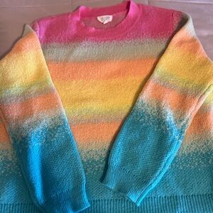 Candace Cameron Bure Pink, Yellow, and Blue Gradient Ombré Sweater